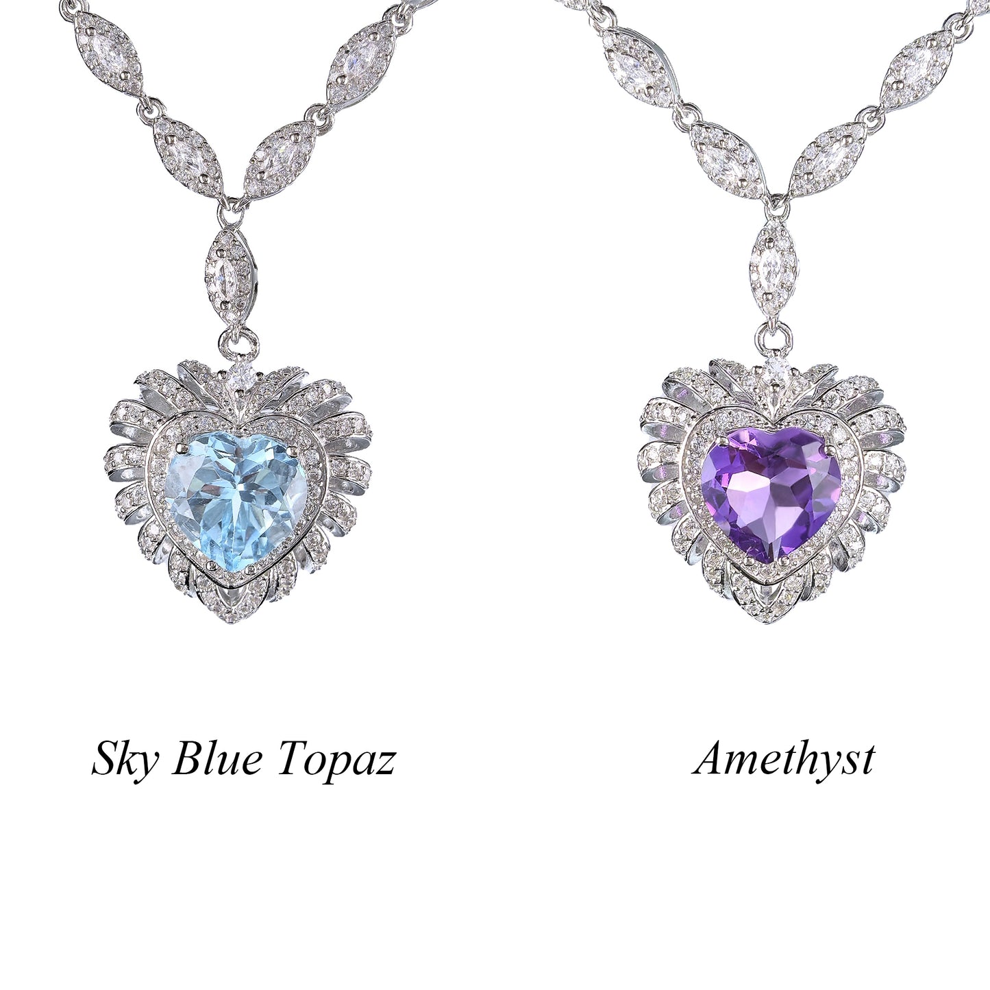 Trendy 925 Silver Necklace Exquisite Rhodium Plated Natural Sky Blue Topaz/Amethyst