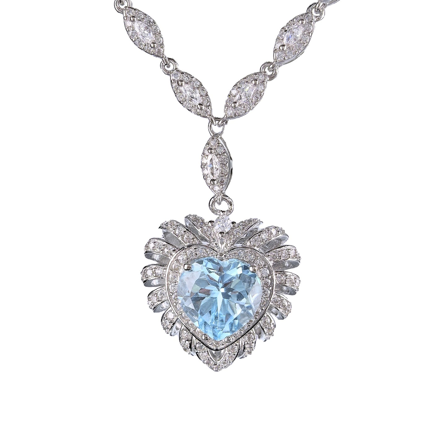 Trendy 925 Silver Necklace Exquisite Rhodium Plated Natural Sky Blue Topaz/Amethyst