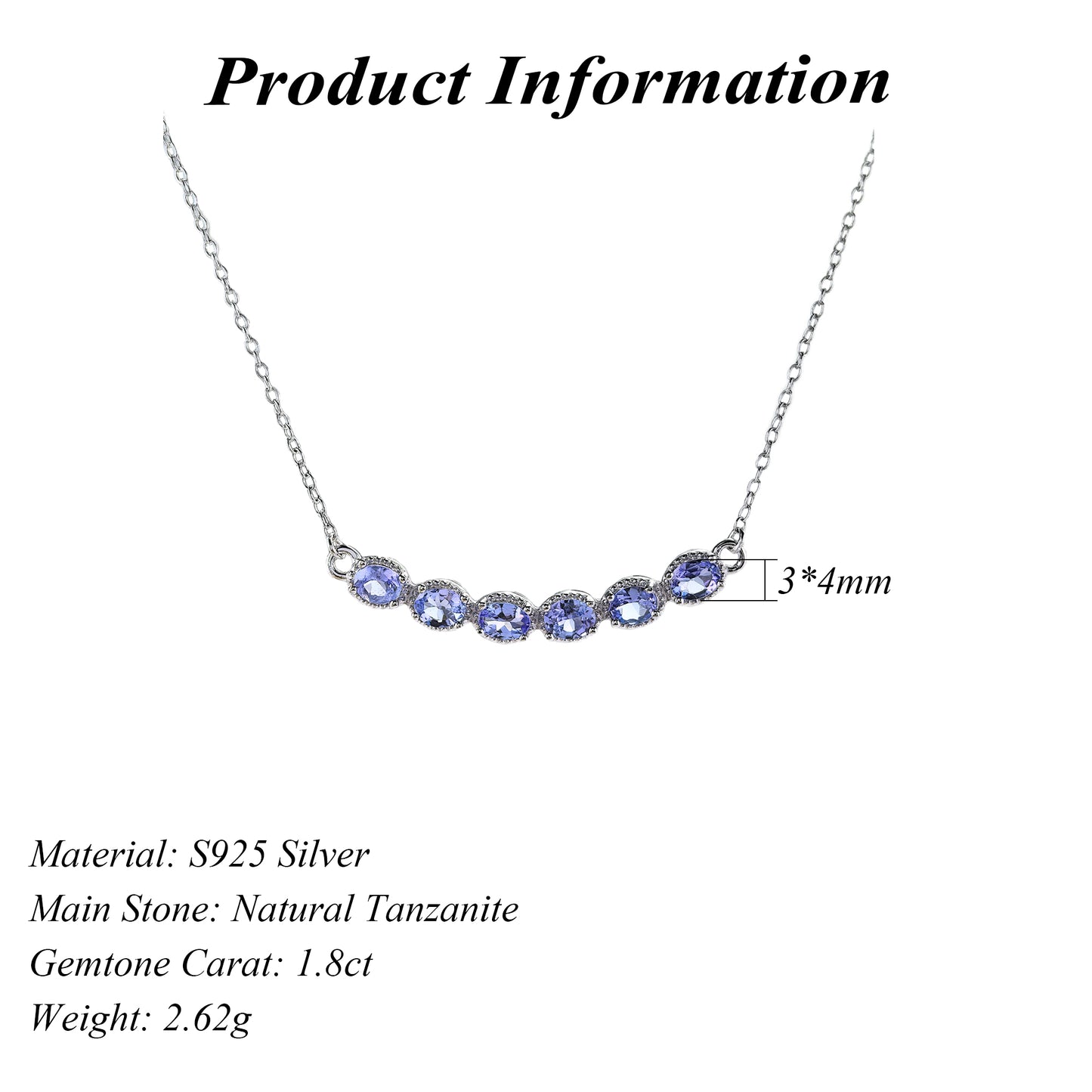 Elegant 925 Silver Rhodium-Plated 925 Natural Tanzanite Geometric Necklace