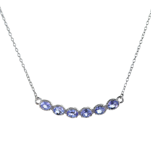 Elegant 925 Silver Rhodium-Plated 925 Natural Tanzanite Geometric Necklace