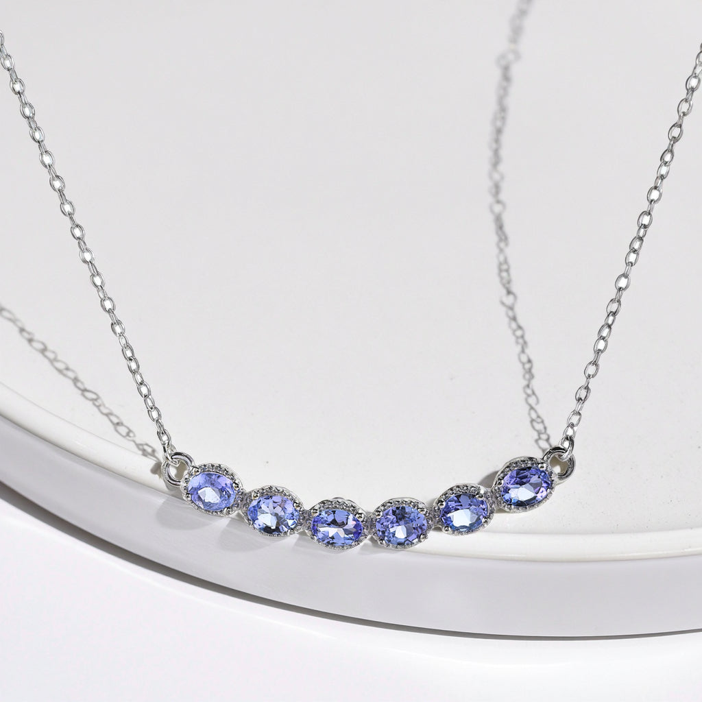 Elegant 925 Silver Rhodium-Plated 925 Natural Tanzanite Geometric Necklace