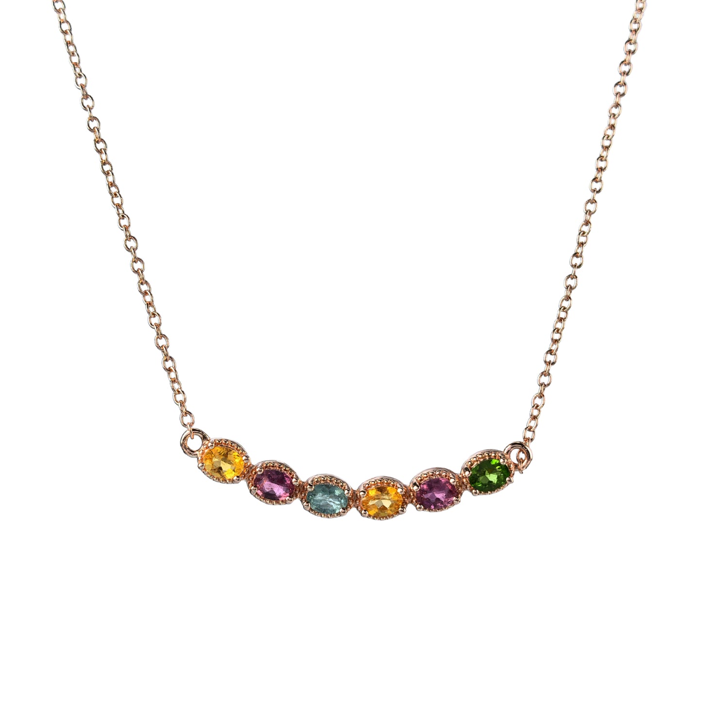 Exquisite Rose Gold Plated Silver 925 Jewelry Natural Tourmaline Necklace