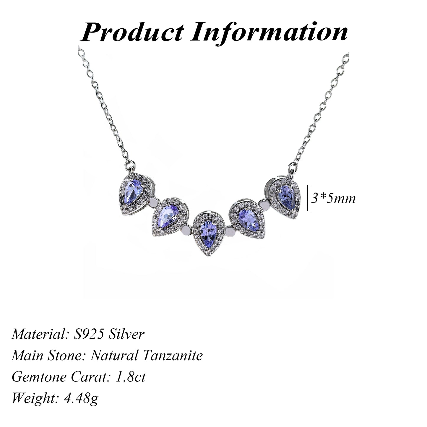 Gorgeous Rhodium Plated Silver 925 Natural Tanzanite Five Leaf Clover Necklace