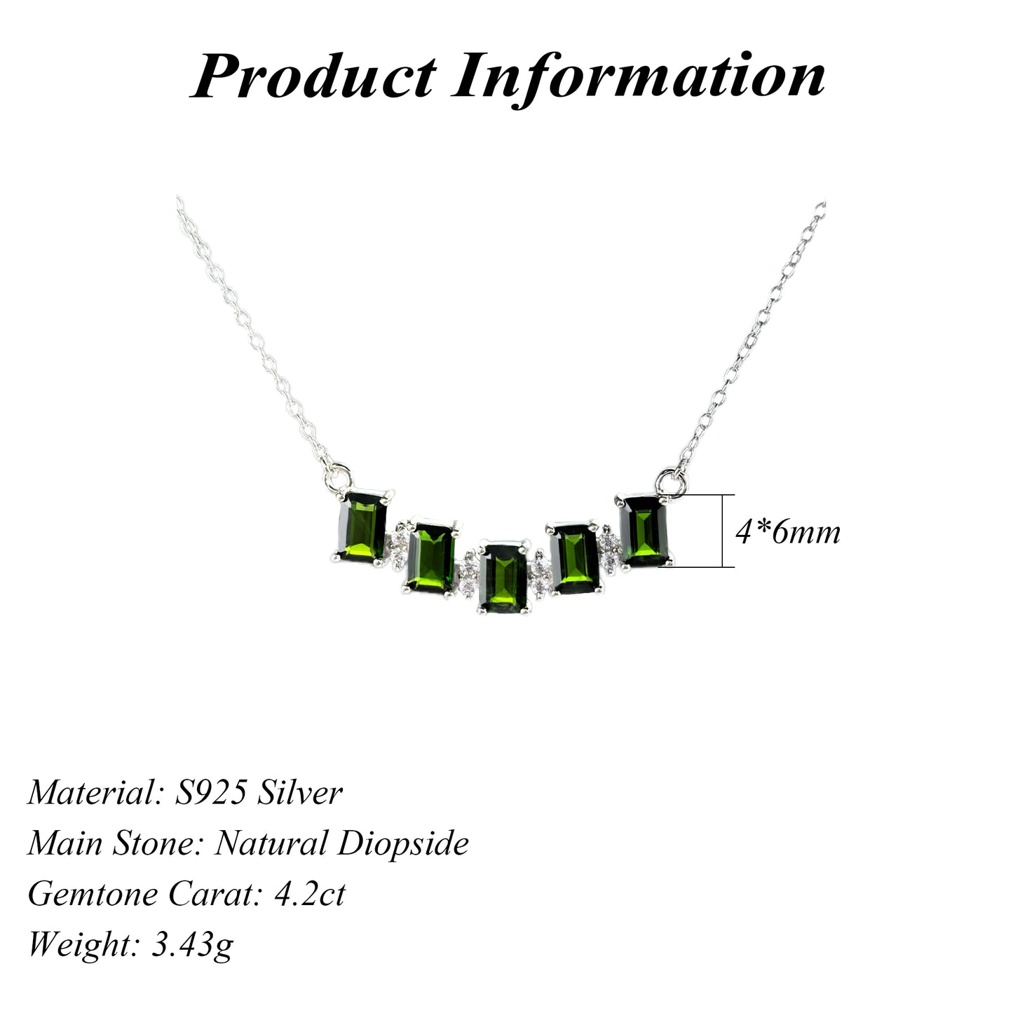 Charming 925 Silver Diopside Necklace Rhodium Plated