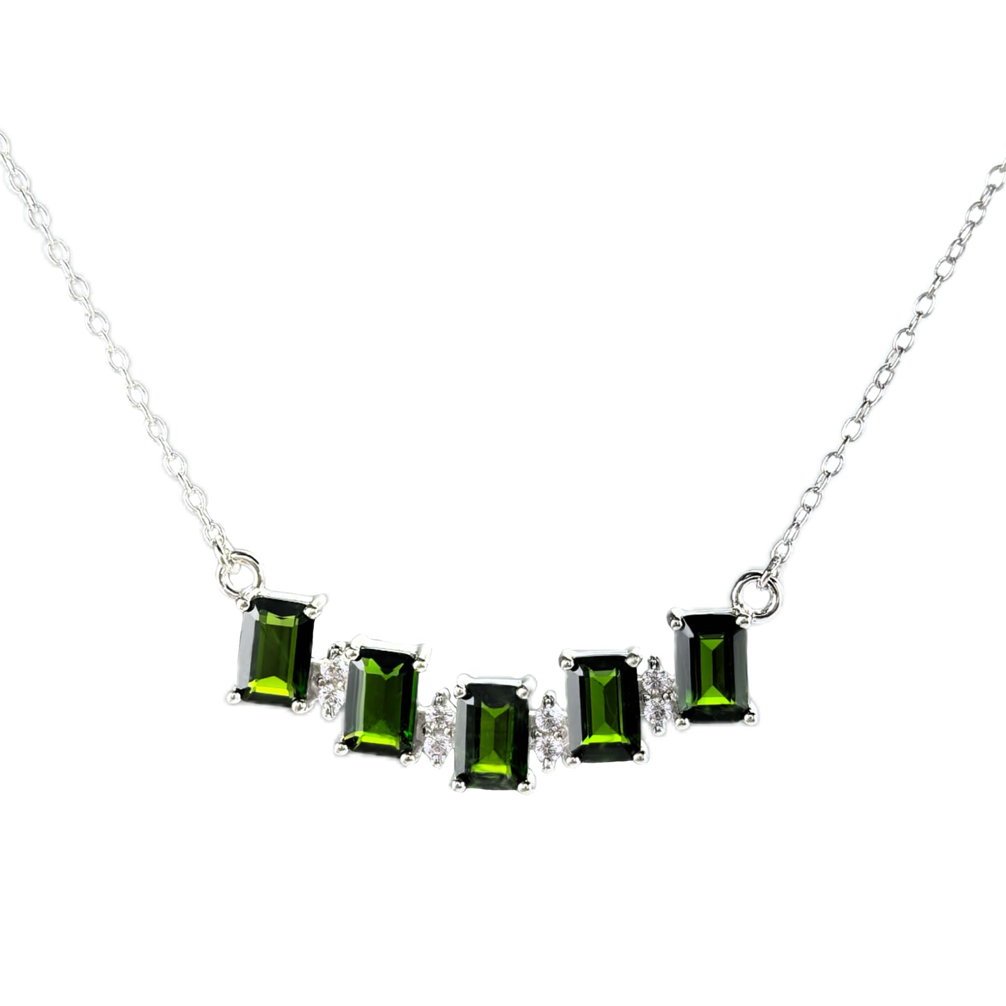 Charming 925 Silver Diopside Necklace Rhodium Plated