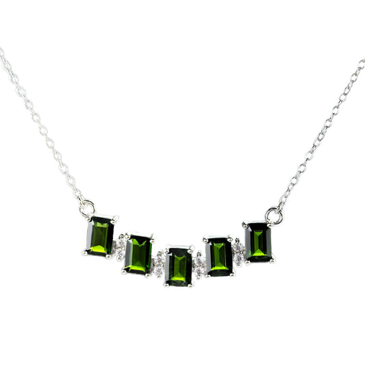 Charming 925 Silver Diopside Necklace Rhodium Plated