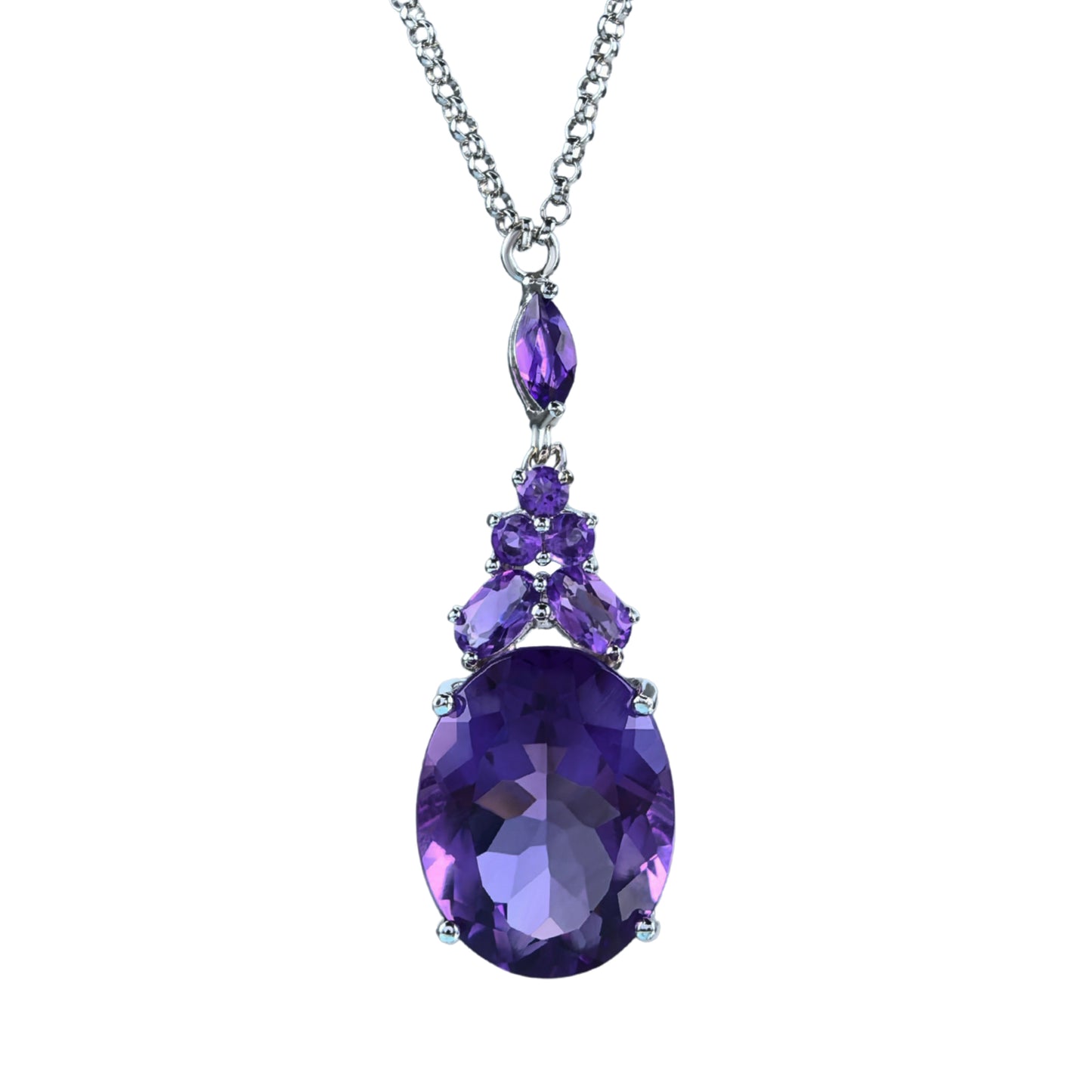 Graceful Rhodium Plated Silver 925 Jewelry Natural Amethyst Necklace