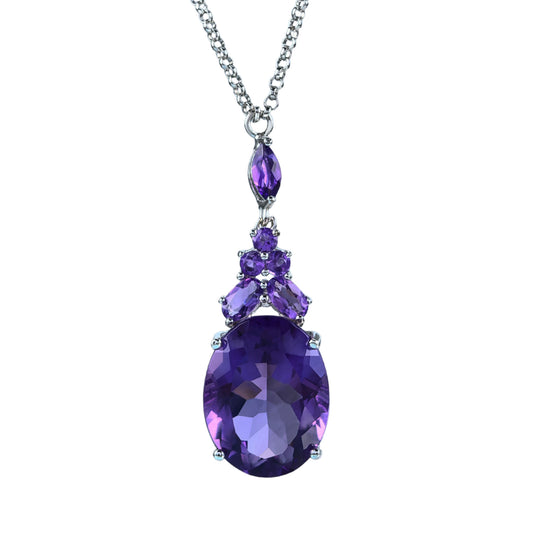Graceful Rhodium Plated Silver 925 Jewelry Natural Amethyst Necklace