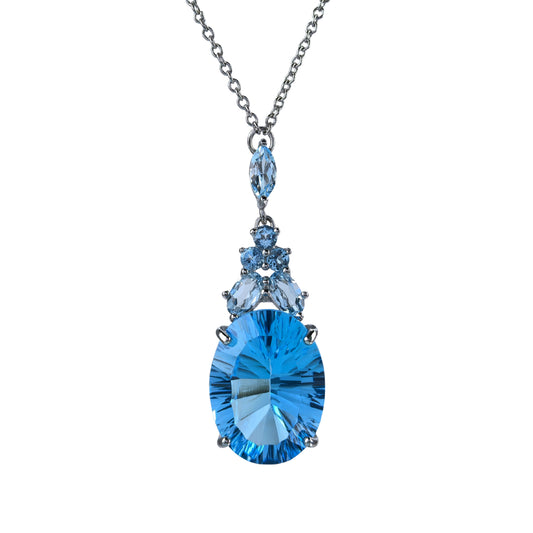 Elegant Rhodium Plated Silver 925 Jewelry Natural Sky Blue Topaz Necklace