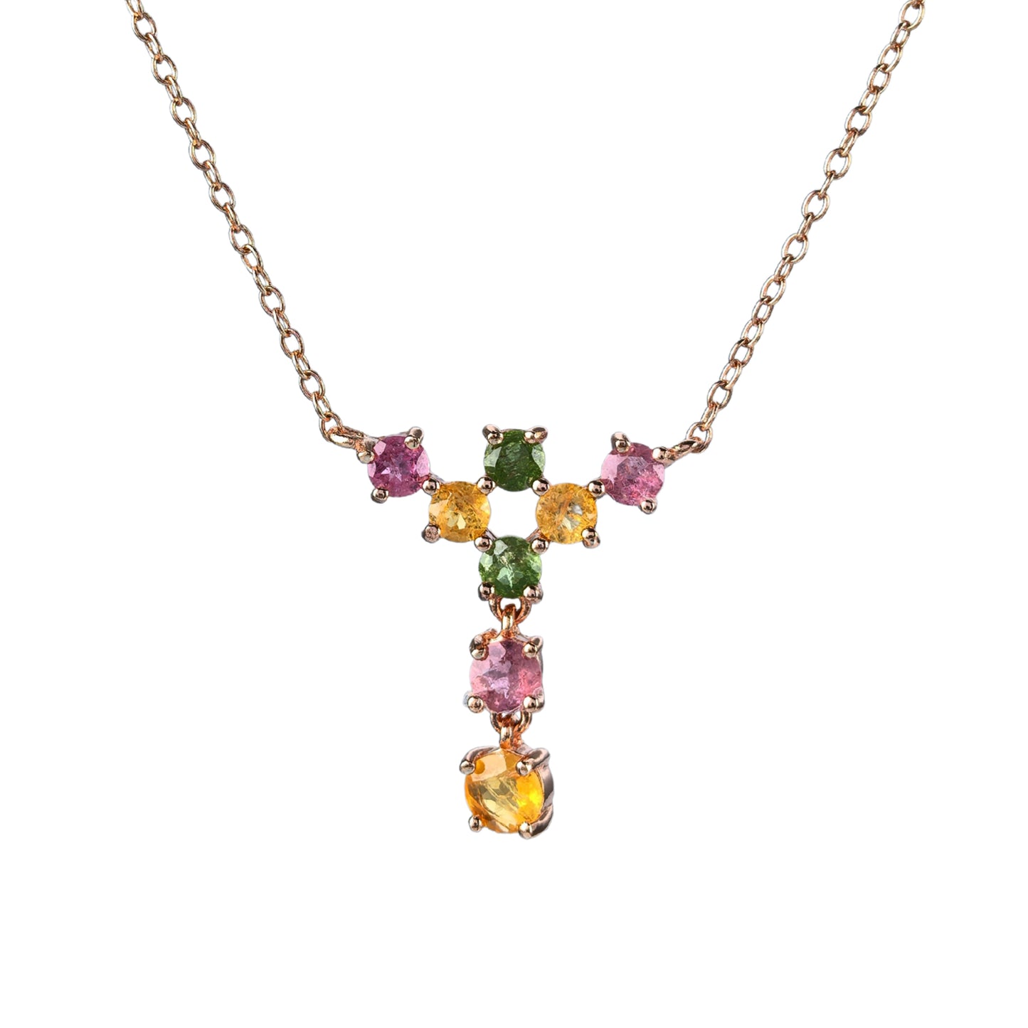 Elegant Rose Gold Plated Silver 925 Jewelry Natural Tourmaline Necklace