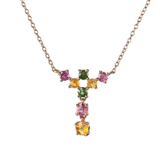 Elegant Rose Gold Plated Silver 925 Jewelry Natural Tourmaline Necklace