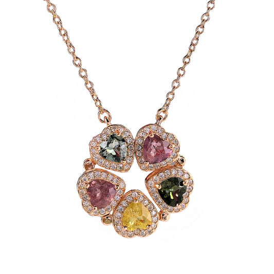 Exquisite Rose Gold Plated Silver 925 Natural Tourmaline Necklace