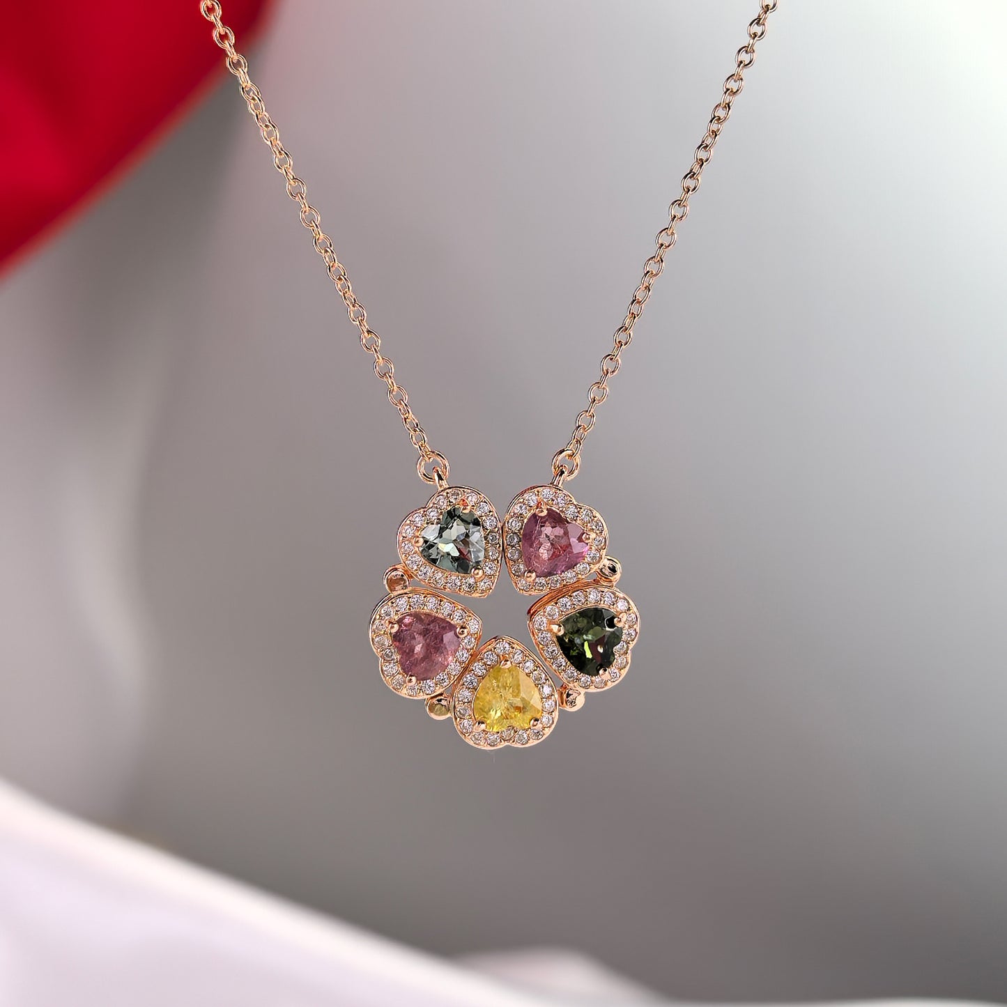 Exquisite Rose Gold Plated Silver 925 Natural Tourmaline Necklace