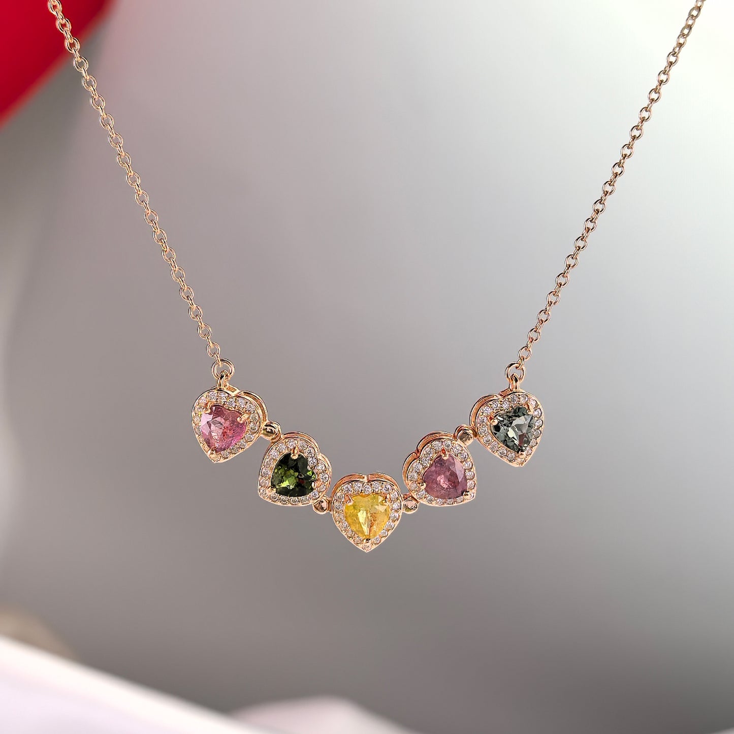 Exquisite Rose Gold Plated Silver 925 Natural Tourmaline Necklace