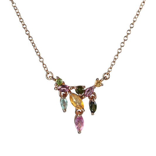 Exquisite Rose Gold Plated Silver 925 Jewelry Natural Tourmaline Necklace