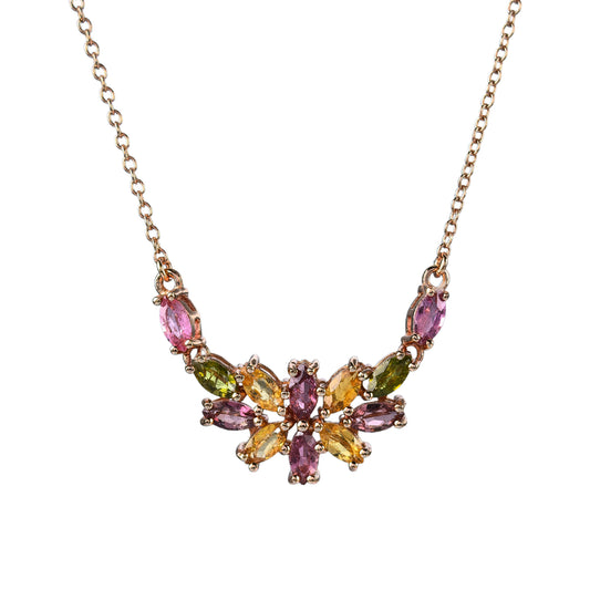 Delicate Rose Gold Plated Silver 925 Jewelry Natural Tourmaline Flower Necklace