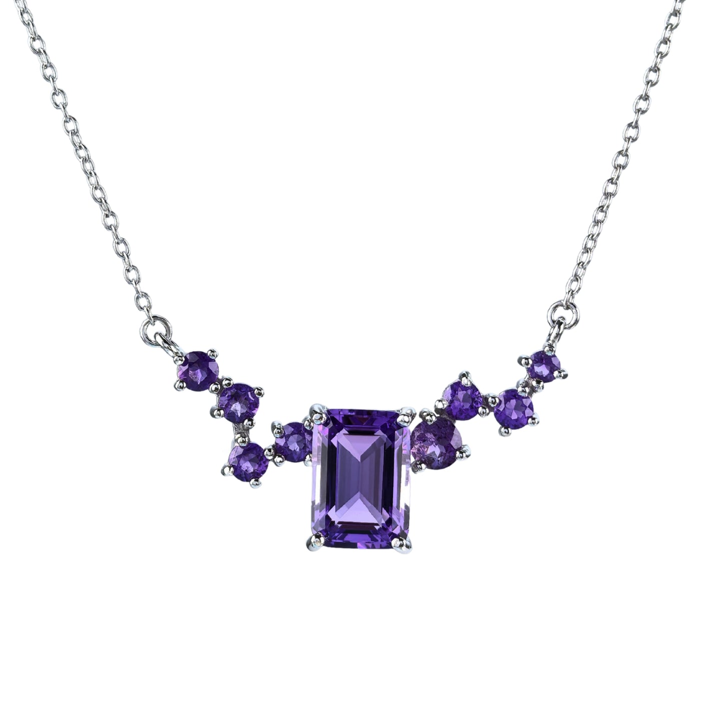 Gorgeous Rhodium Plated Silver 925 Jewelry Natural Amethyst Necklace