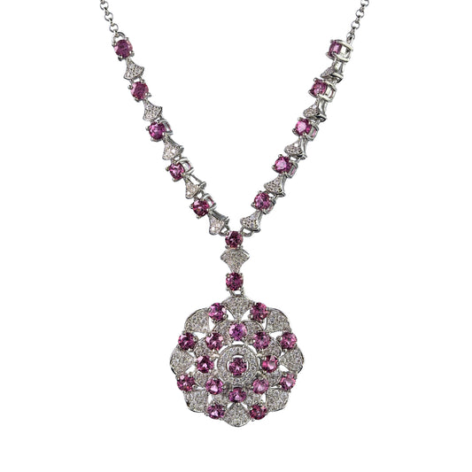 Elegant Rhodium Plated Silver 925 Jewelry Natural Pyrope Flower Necklace