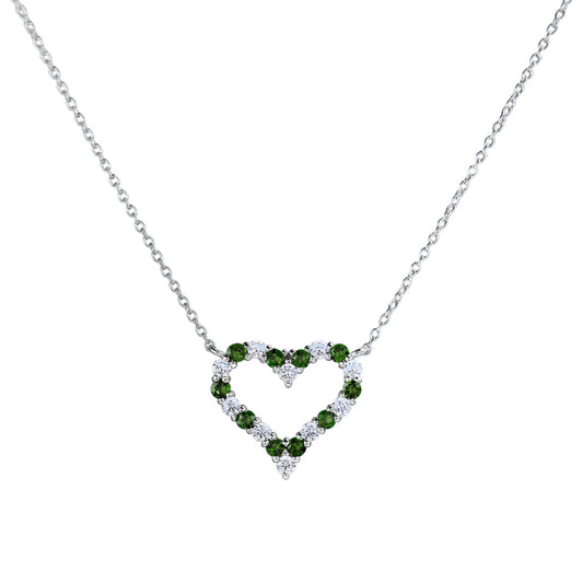 Elegant Rhodium Plated 925 Silver Jewelry Natural Diopside Heart Fine Necklace