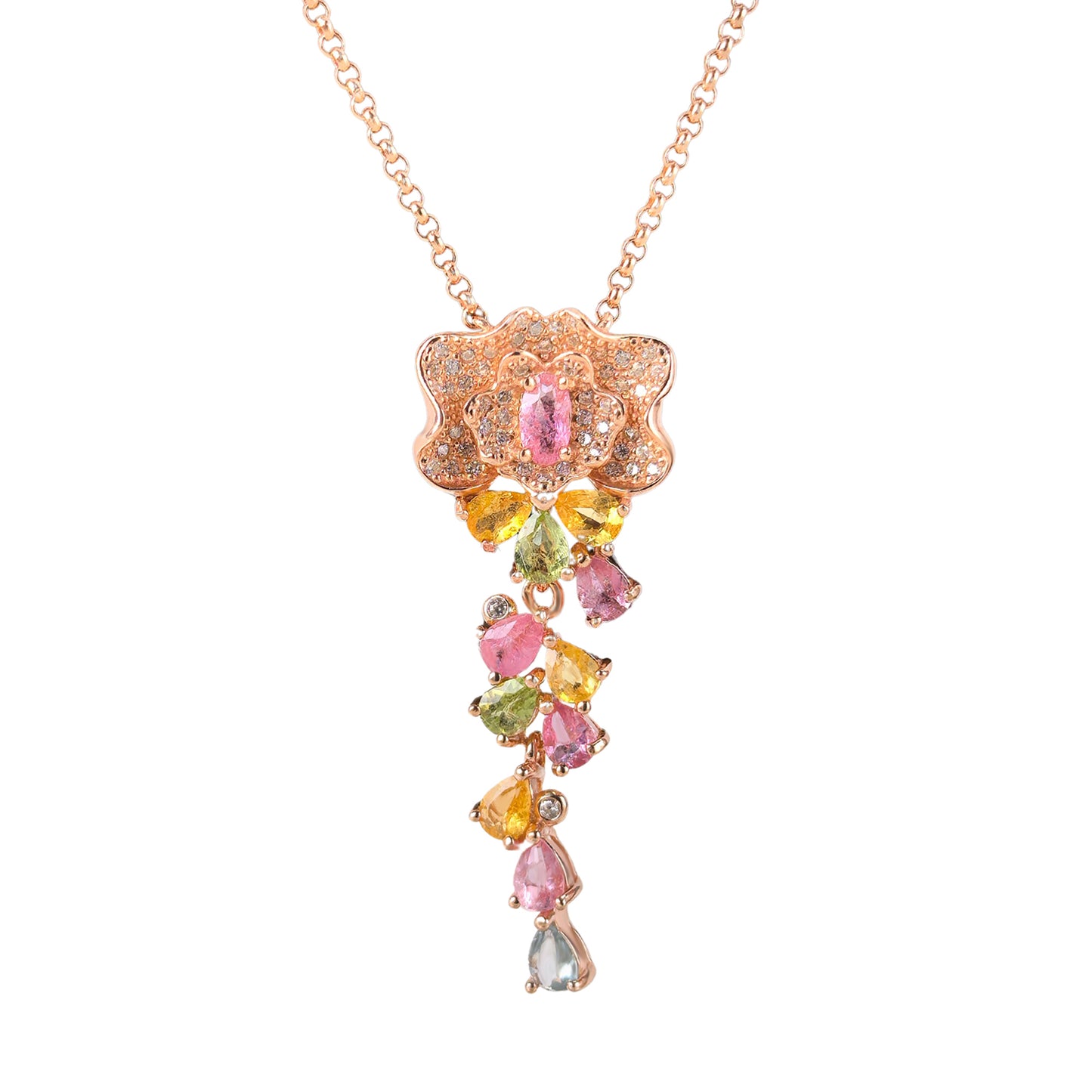 Graceful Rose Gold Plated 925 Silver Jewelry Natural Tourmaline Flower Necklace