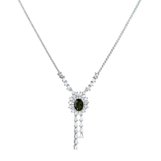 Gorgeous Rhodium Plated Silver 925 Jewelry Natural Diopside Necklace