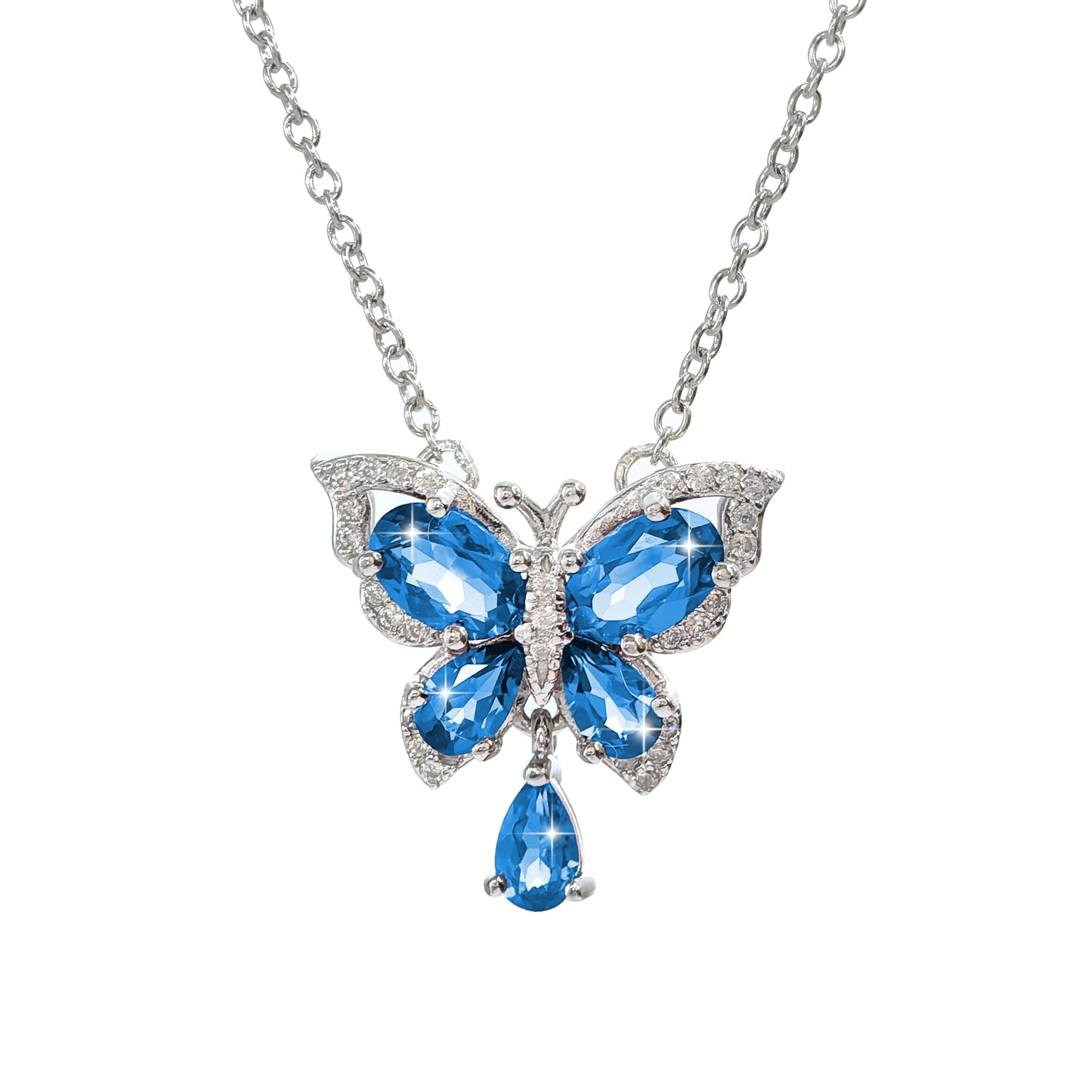 925 Silver Jewelry Rhodium Plated Natural London Blue Topaz Jewelry Set