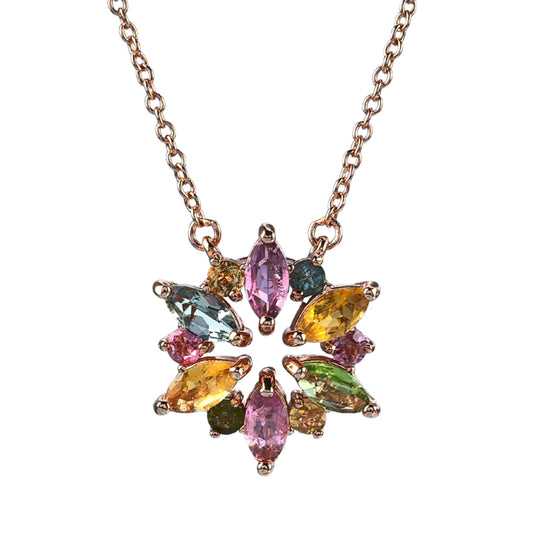 Charming Rose Gold Plated Silver 925 Jewelry Natural Tourmaline Flower Necklace