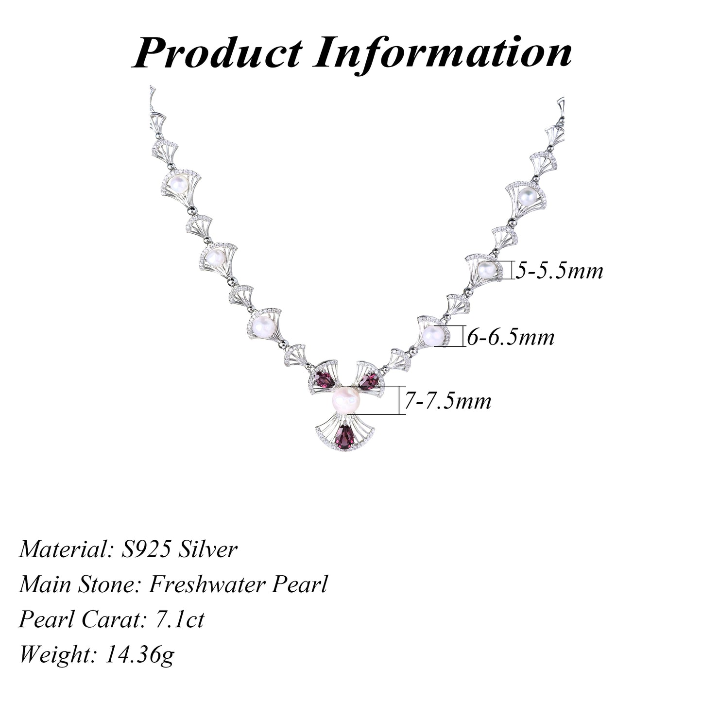 Noble Rhodium Plated 925 Sterling Silver Freshwater Pearl Scallop Necklace