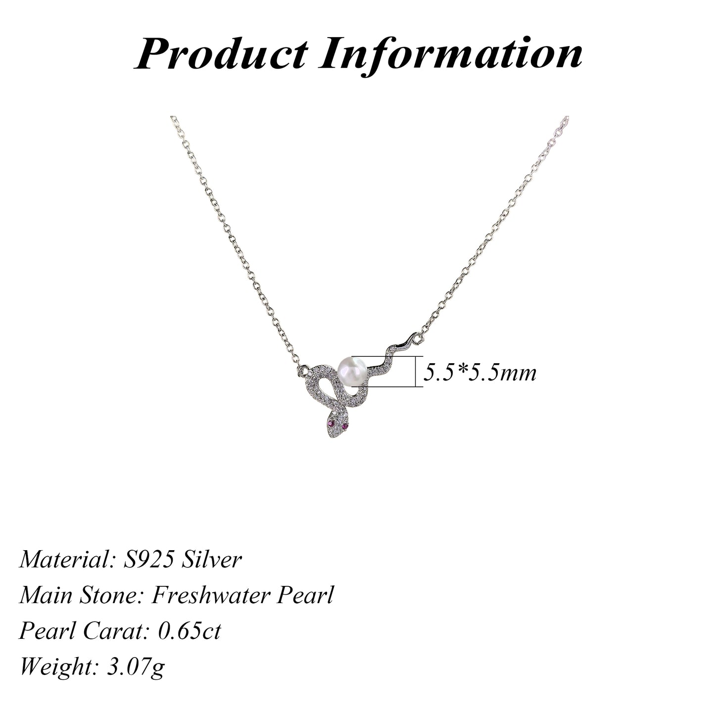 Gorgeous Rhodium Plated 925 Sterling Silver Freshwater Pearl Snake Necklace