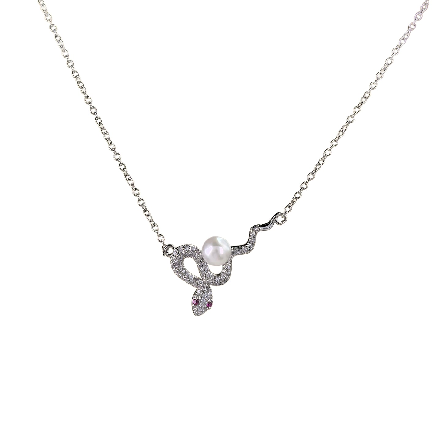 Gorgeous Rhodium Plated 925 Sterling Silver Freshwater Pearl Snake Necklace