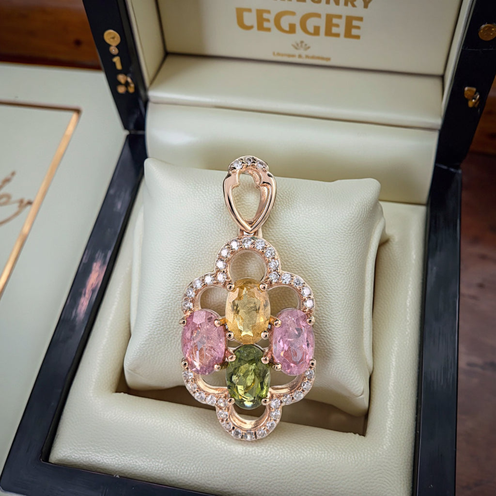 Gorgeous Rose Gold Plated 925 Sterling Silver Natural Tourmaline Pendant