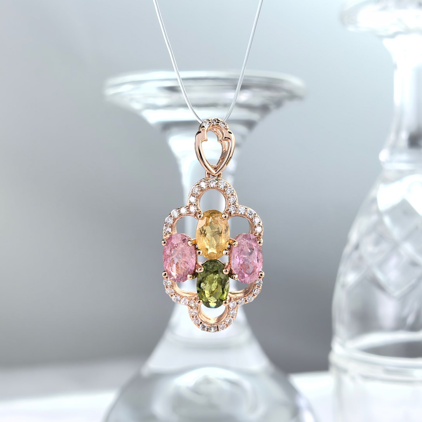 Gorgeous Rose Gold Plated 925 Sterling Silver Natural Tourmaline Pendant