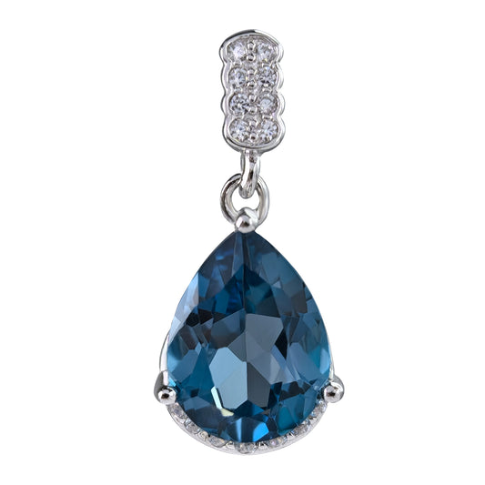 Exquisite Rhodium Plated 925 Sterling Silver Natural London Blue Topaz Pendant