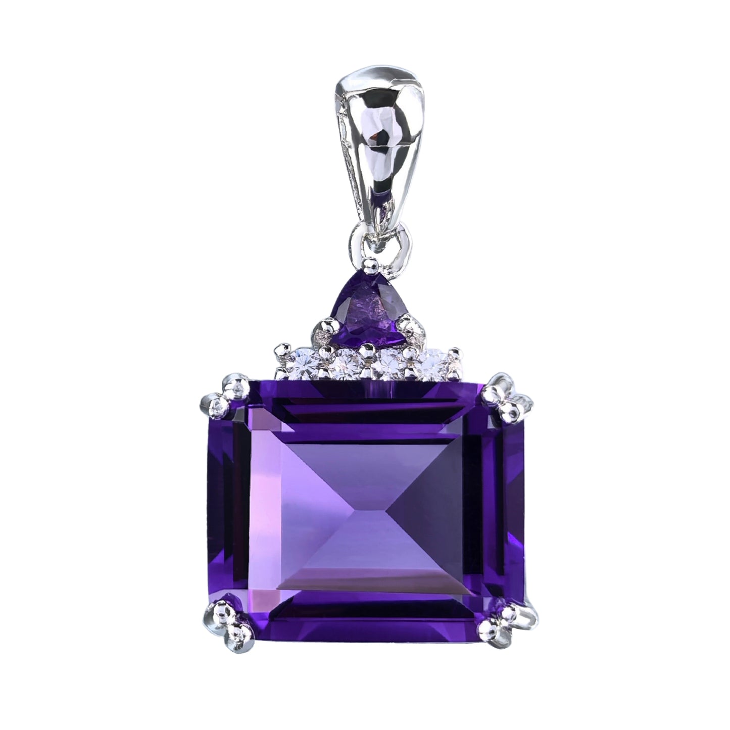 Noble Rhodium Plated 925 Silver Jewelry Natural Amethyst Pendants
