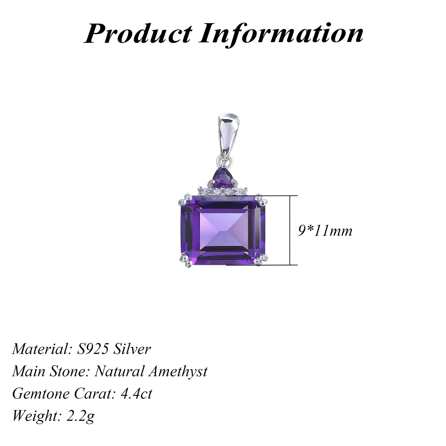 Noble Rhodium Plated 925 Silver Jewelry Natural Amethyst Pendants