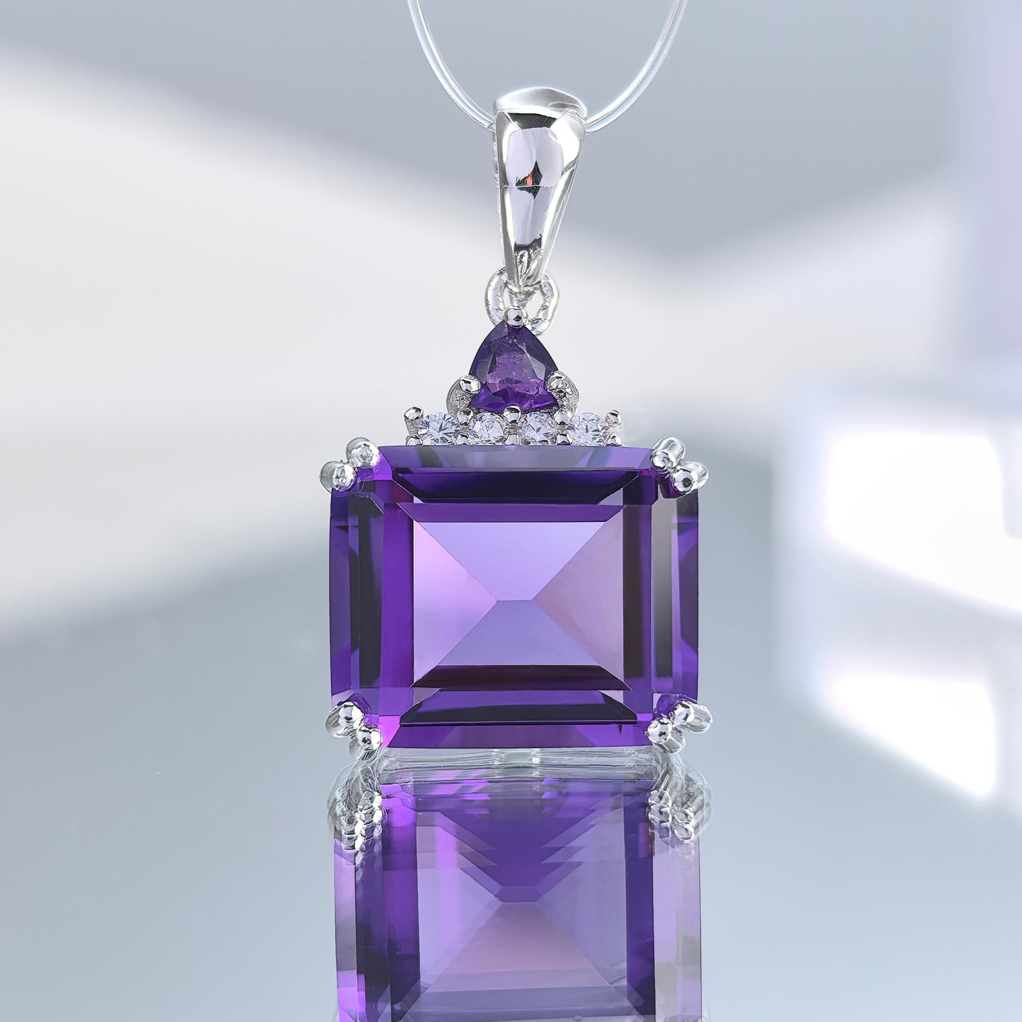 Noble Rhodium Plated 925 Silver Jewelry Natural Amethyst Pendants