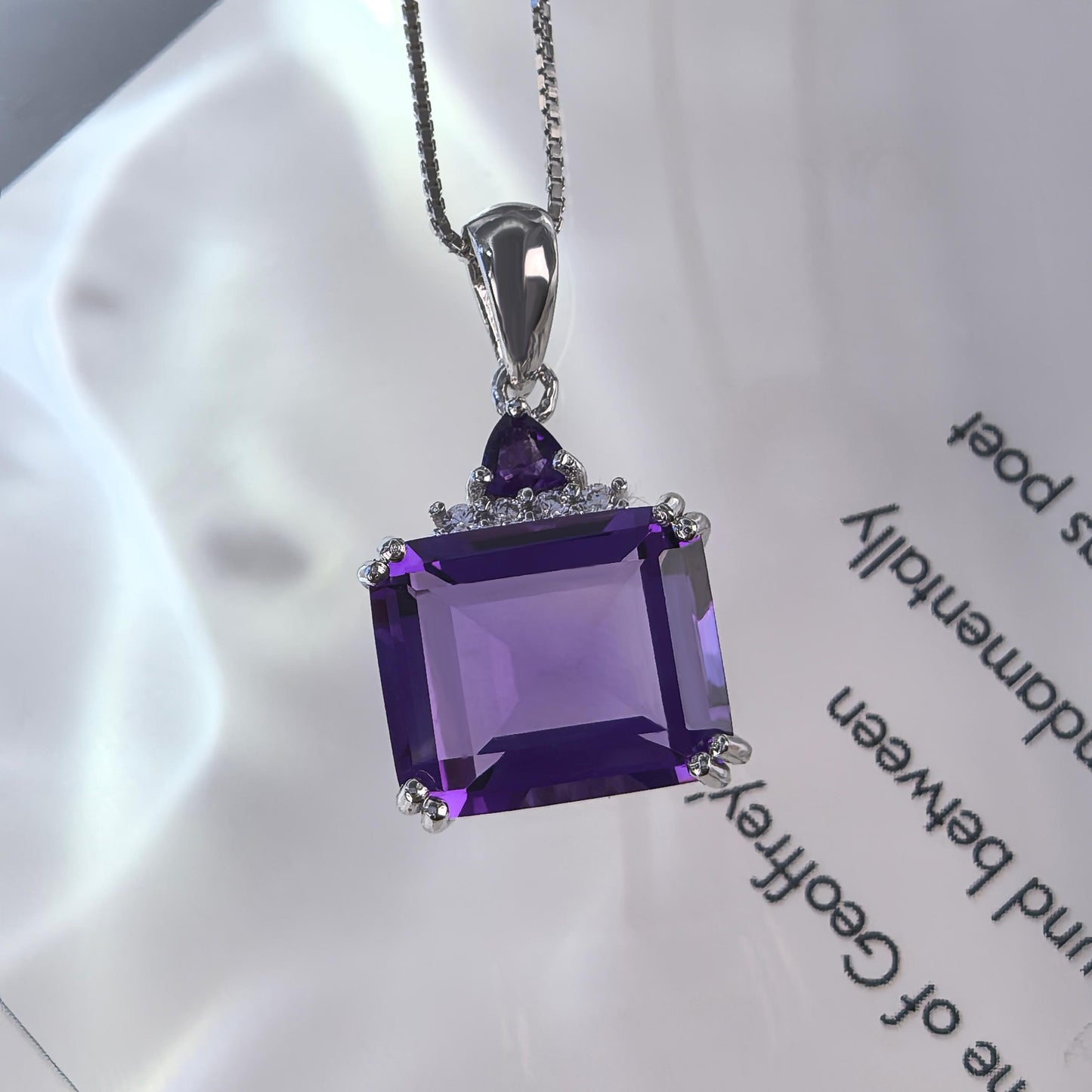 Noble Rhodium Plated 925 Silver Jewelry Natural Amethyst Pendants