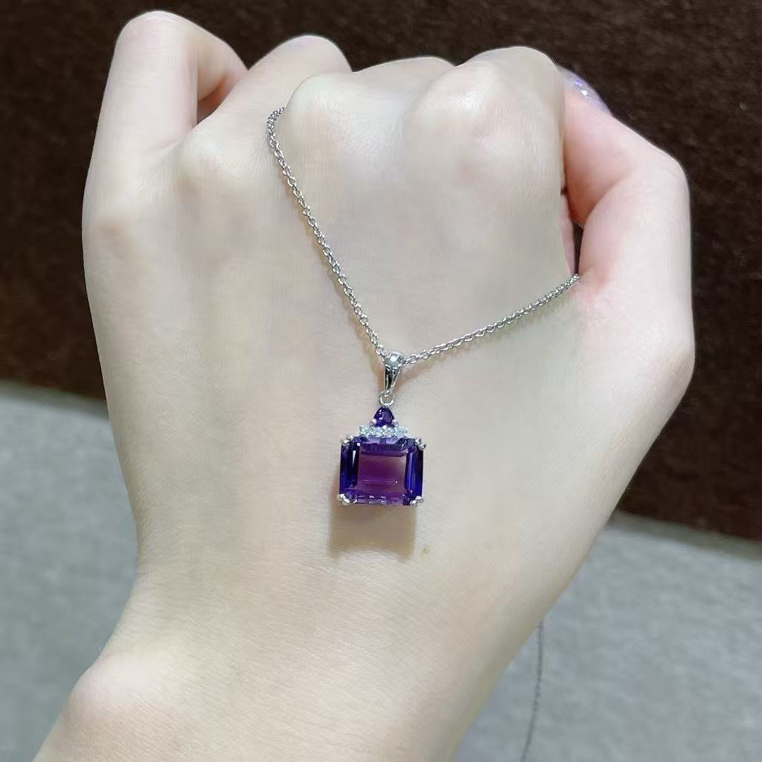 Noble Rhodium Plated 925 Silver Jewelry Natural Amethyst Pendants