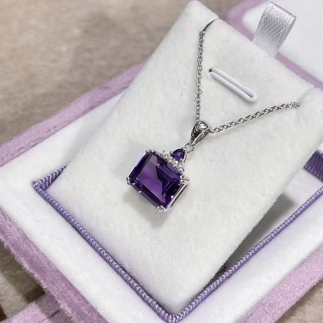Noble Rhodium Plated 925 Silver Jewelry Natural Amethyst Pendants