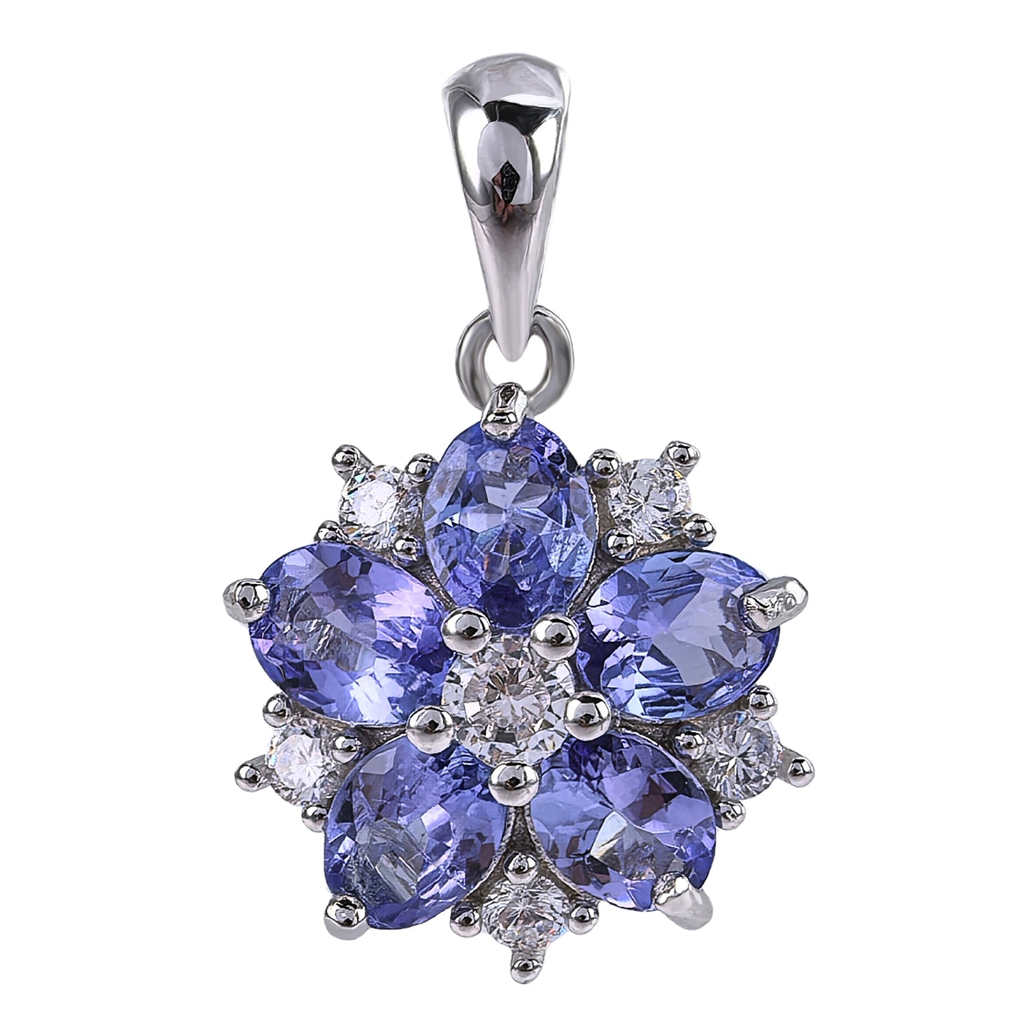 Delicate Rhodium Plated Silver 925 Jewelry Natural Tanzanite Five Leaf Clover Jewelry Set