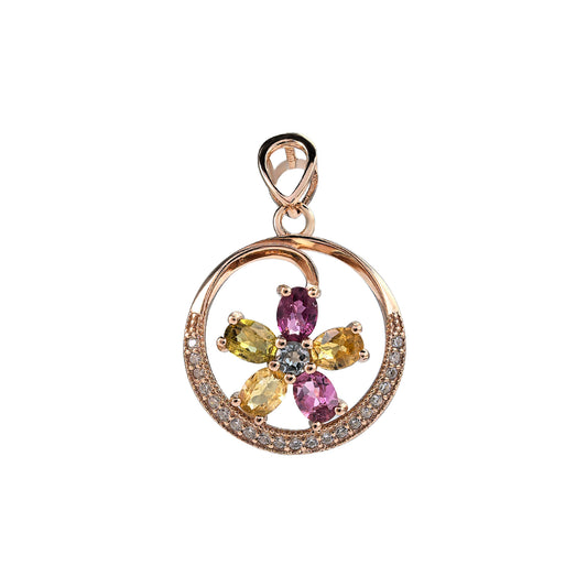 Elegant Rose Gold Plated 925 Sterling Silver Natural Tourmaline Flower Pendant