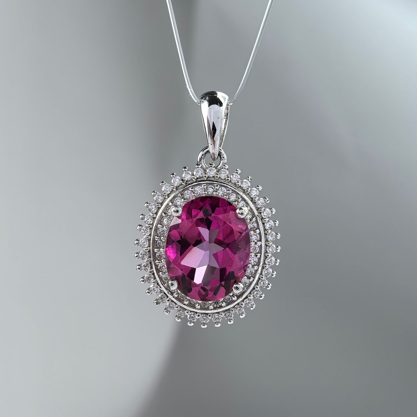 Noble Rhodium Plated 925 Sterling Silver Natural Pink Topaz Pendant