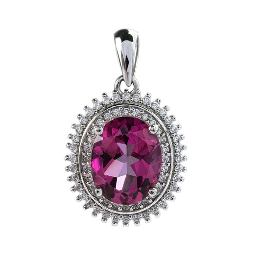 Noble Rhodium Plated 925 Sterling Silver Natural Pink Topaz Pendant