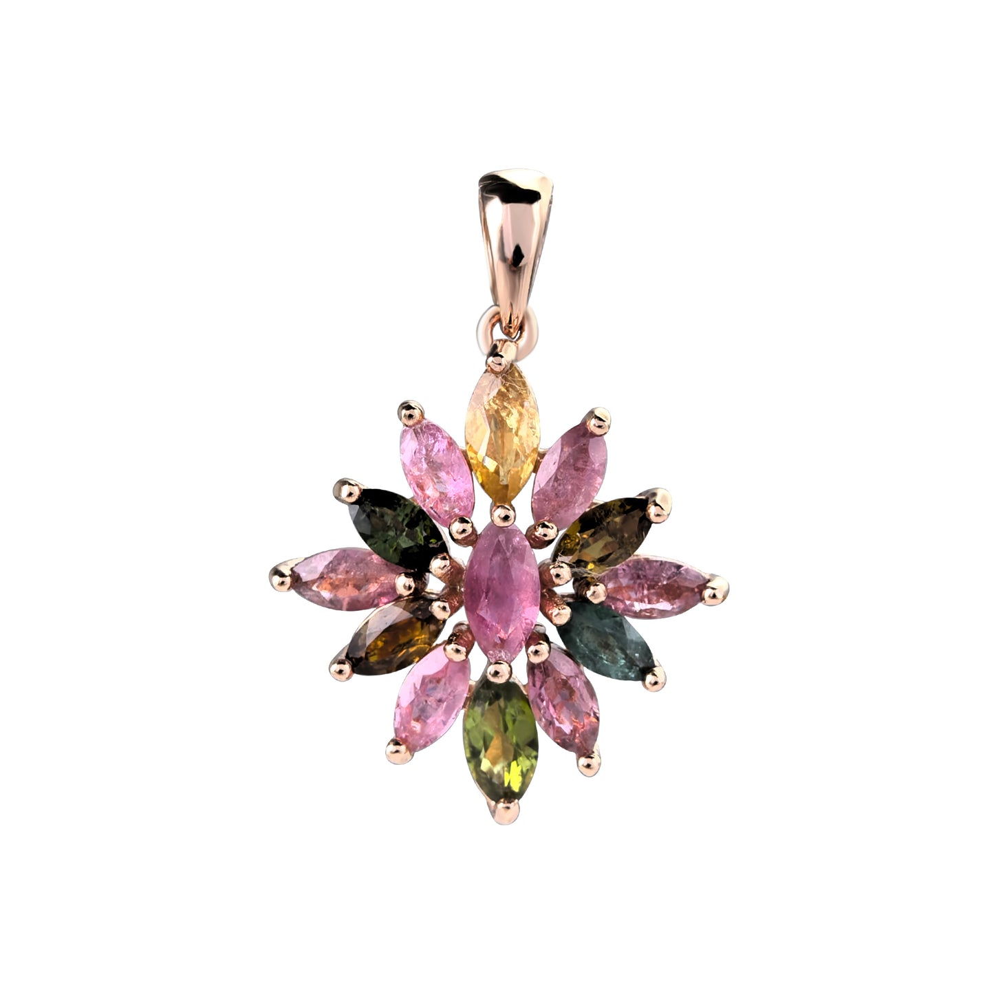 Elegant Rose Gold Plated 925 Sterling Silver Natural Tourmaline Flower Pendant