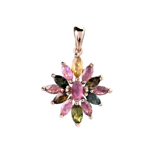 Elegant Rose Gold Plated 925 Sterling Silver Natural Tourmaline Flower Pendant