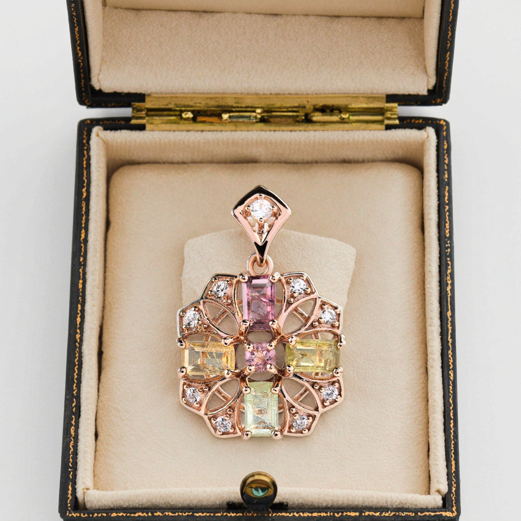 Gorgeous Rose Gold Plated Silver 925 Jewelry Natural Tourmaline Pendant