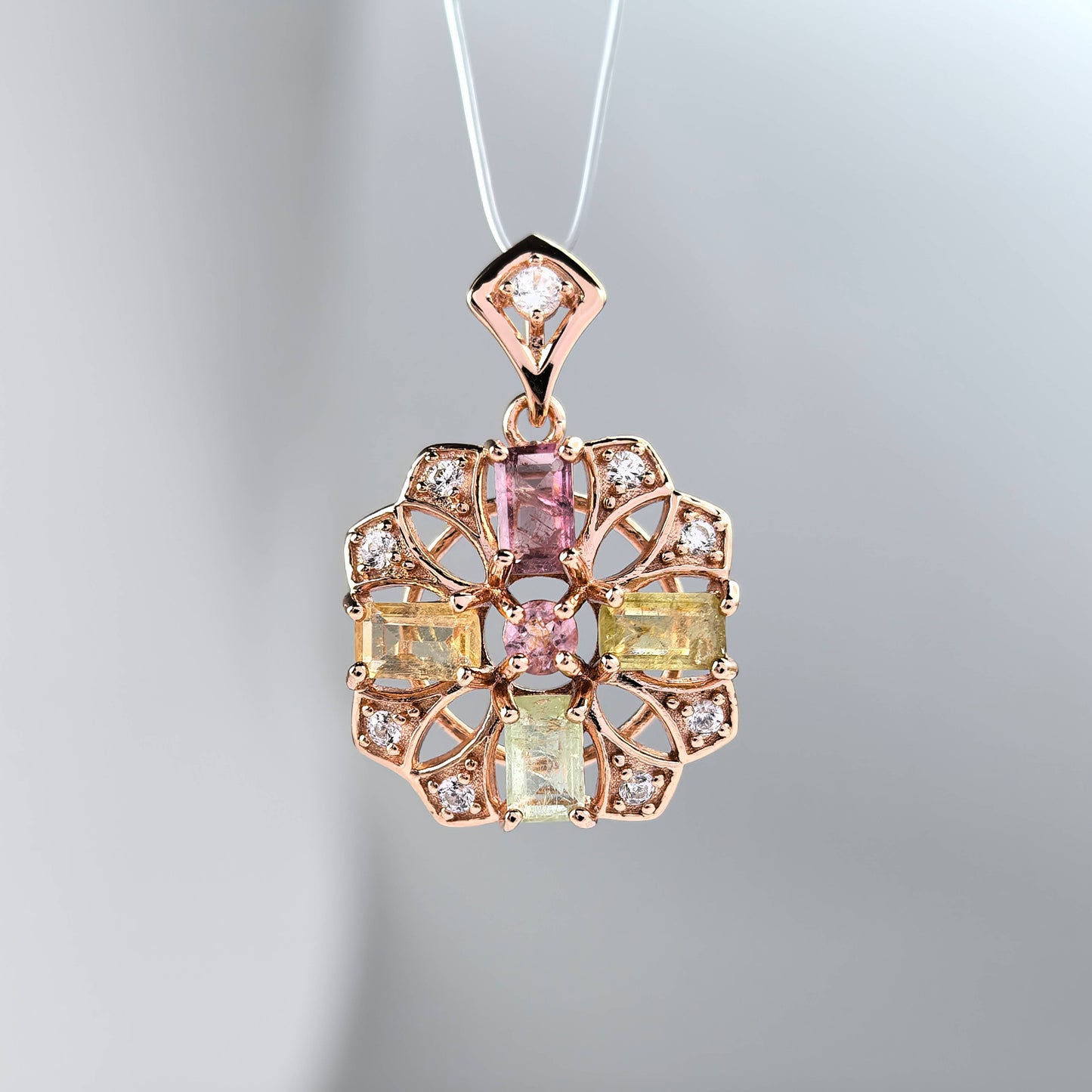 Gorgeous Rose Gold Plated Silver 925 Jewelry Natural Tourmaline Pendant