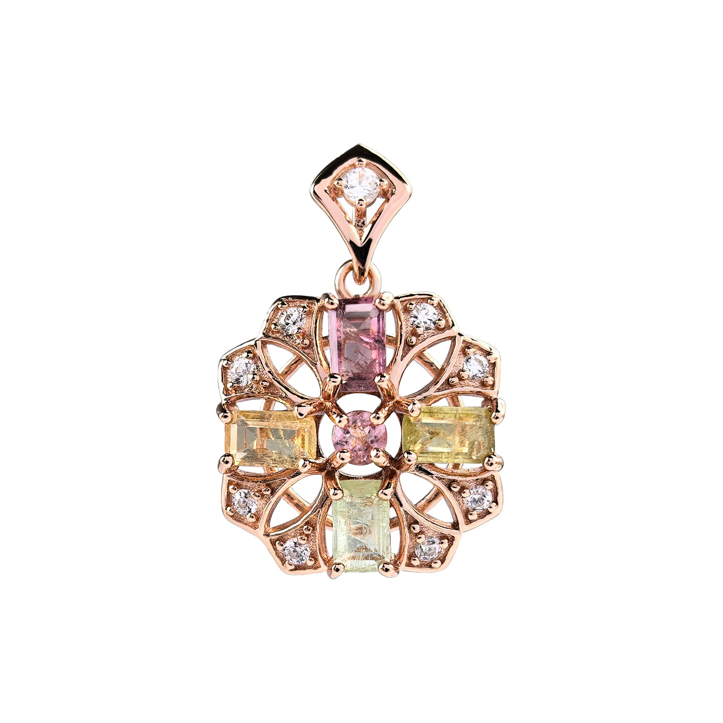 Gorgeous Rose Gold Plated Silver 925 Jewelry Natural Tourmaline Pendant