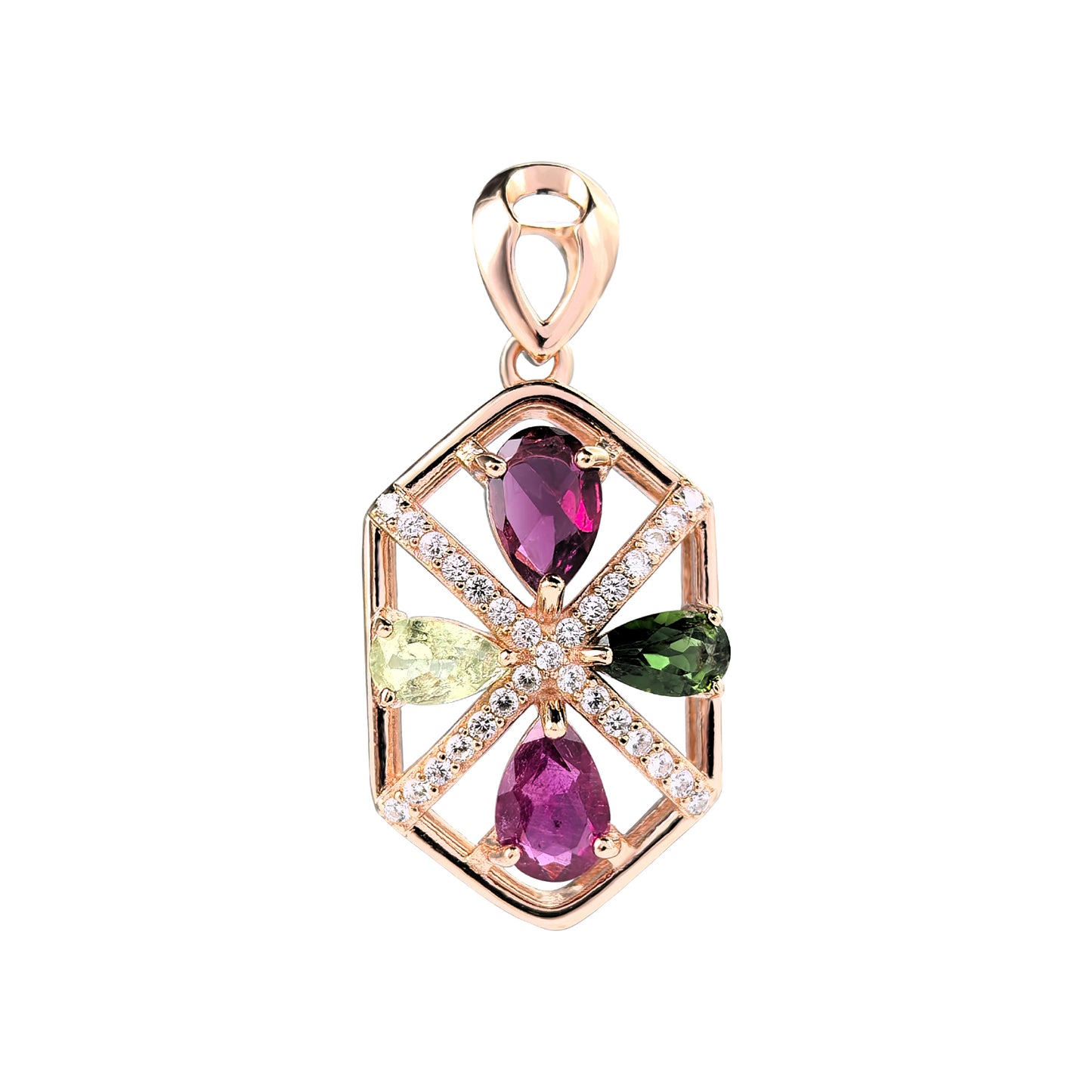 Graceful Rose Gold Plated 925 Sterling Silver Natural Tourmaline Pendant