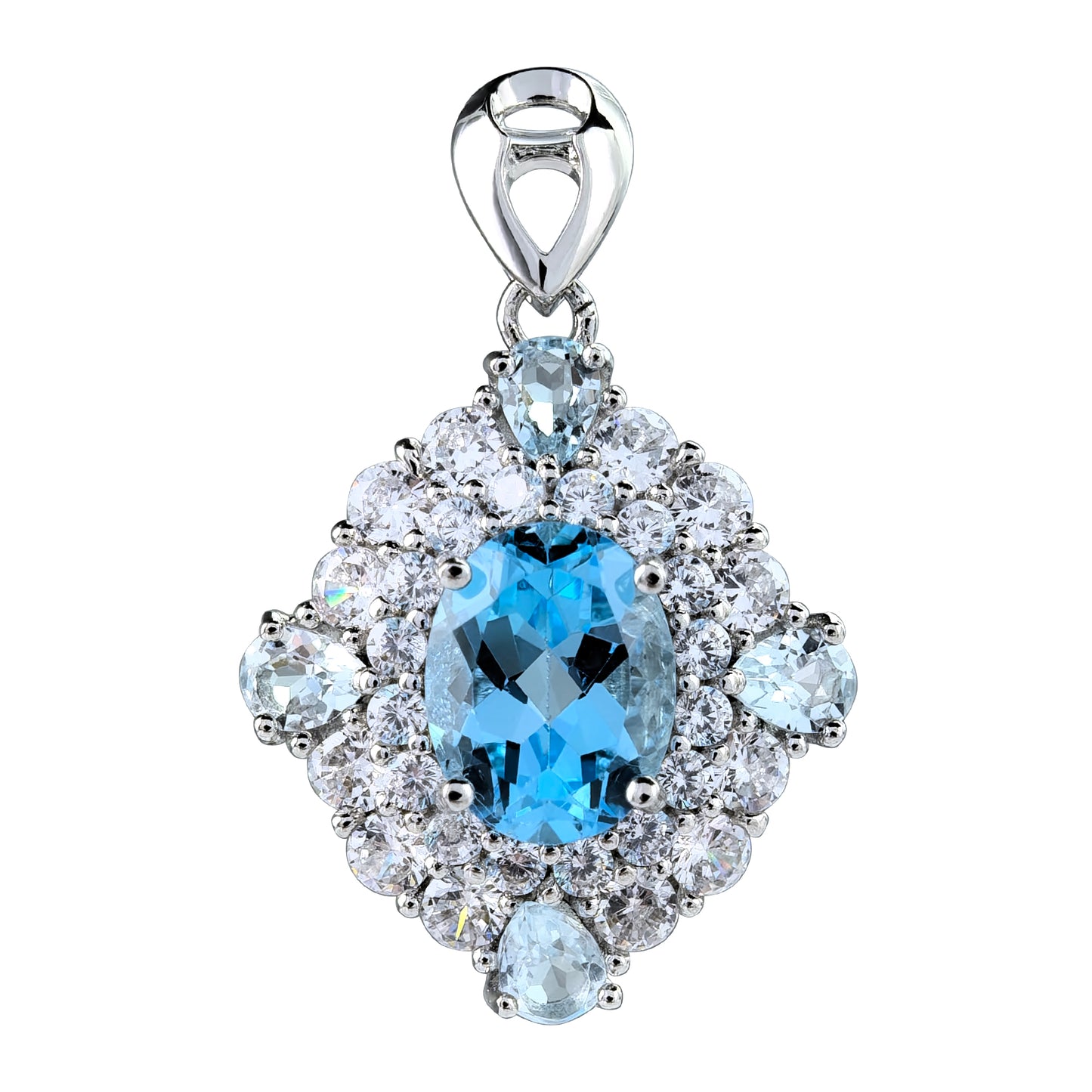 Dazzling Rhodium Plated 925 Sterling Silver for Swiss Blue Topaz Pendant